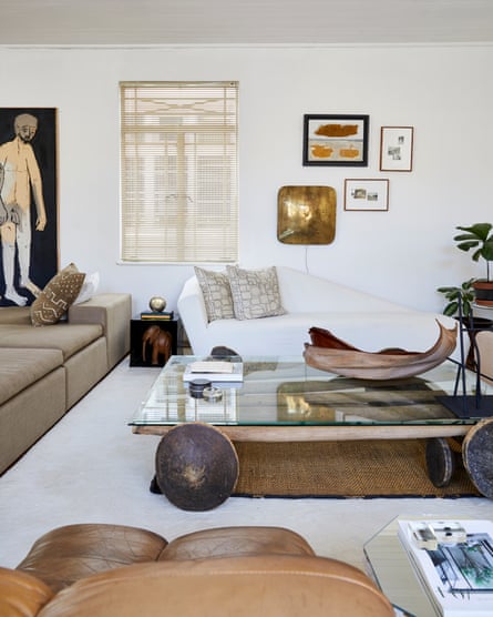 Table talk: a Tuareg bed used as a coffee table in the white, cream and beige sitting room.