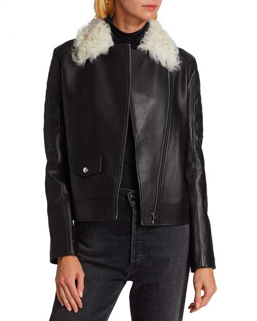 Maximilian Maximilian Dyed Leather Fur Collar Jacket