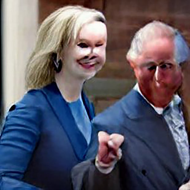 Liz Truss and King Charles drawn by the Dall-E drawing program for the Thursday quiz