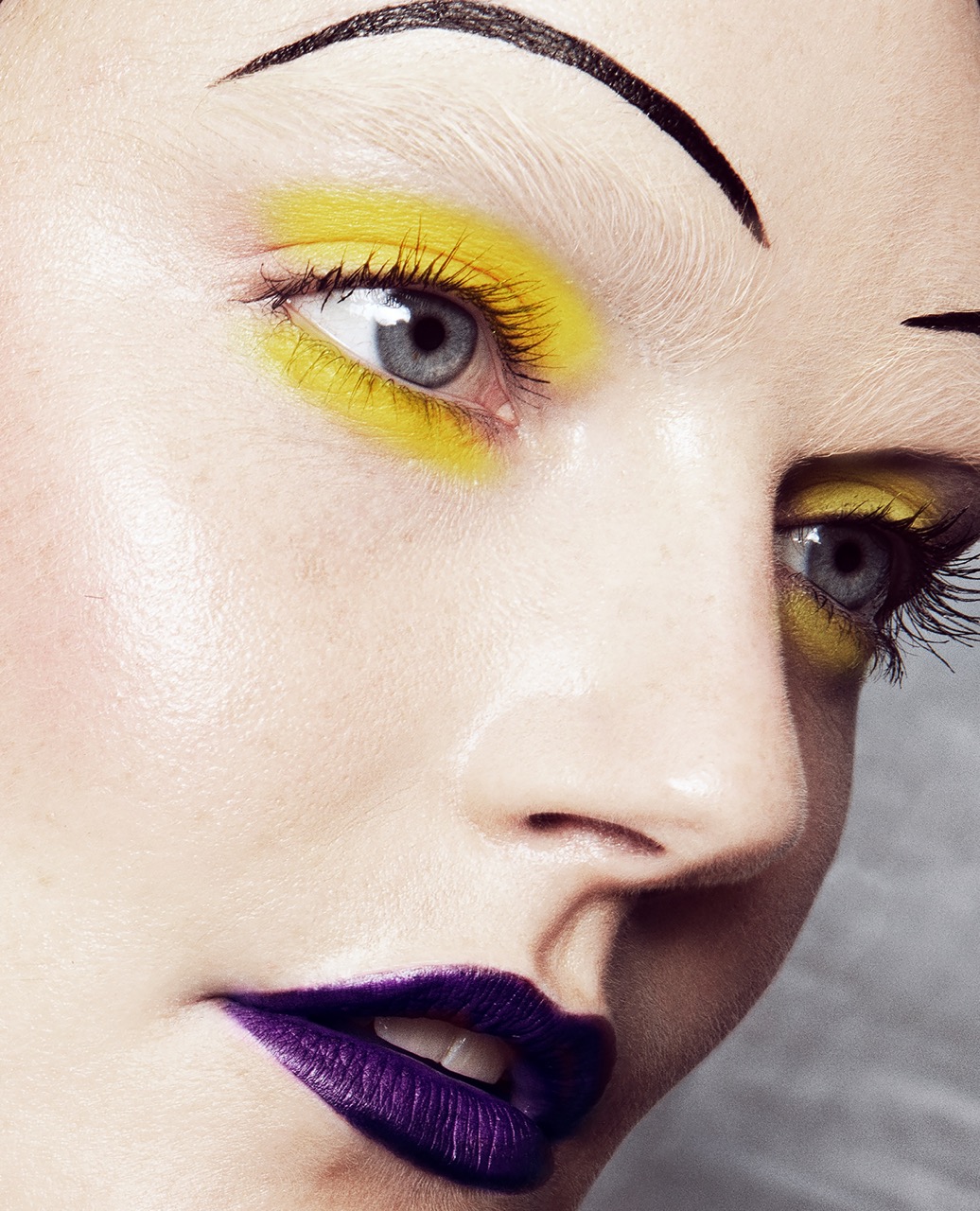  On Eyes MAC Cosmetics Eyeshadow in Chrome Yellow / MAC Cosmetics Mascara in Extended Play // On Brows KVD Beauty Tattoo Liner in Black // On Lips KVD Beauty Everlasting Liquid Lipstick in Scorpiris + Dark Wisteria