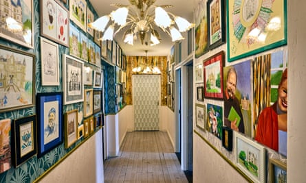 Hall of fame: a hallway filled with fan art sent to the family.