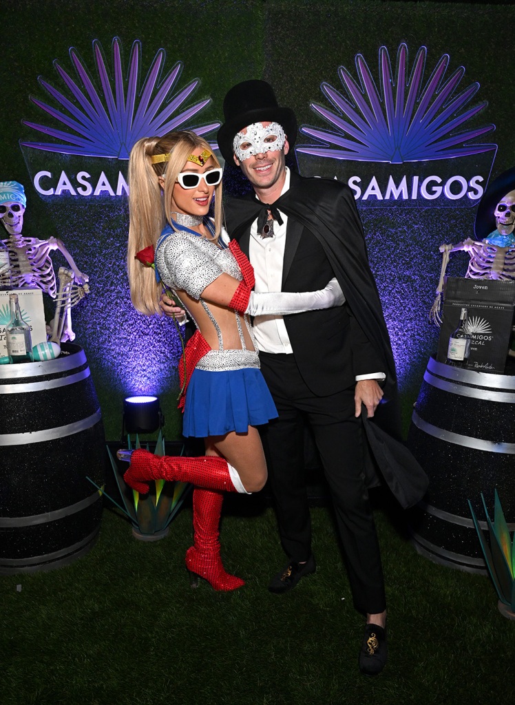 (L-R) Paris Hilton and Carter Reum attend the Casamigos Halloween Party Returns in Beverly Hills on October 28, 2022 in Beverly Hills, California. 