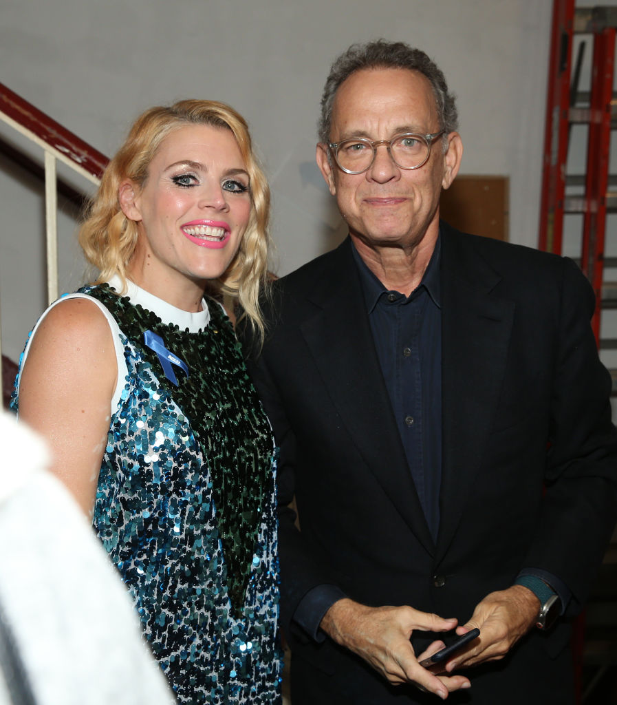 NEW YORK, NEW YORK - OCTOBER 24: Busy Philipps and Tom Hanks backstage at ACLU & NYCLU 20th Annual Sing Out For Freedom Benefit Concert at Town Hall on October 24, 2022 in New York City. (Photo by Rob Kim/Getty Images)