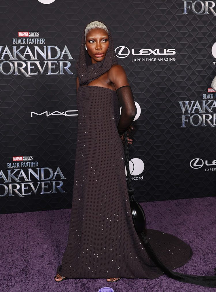 Michaela Coel Wore Ferragamo To The 'Black Panther 2: Wakanda Forever' LA Premiere