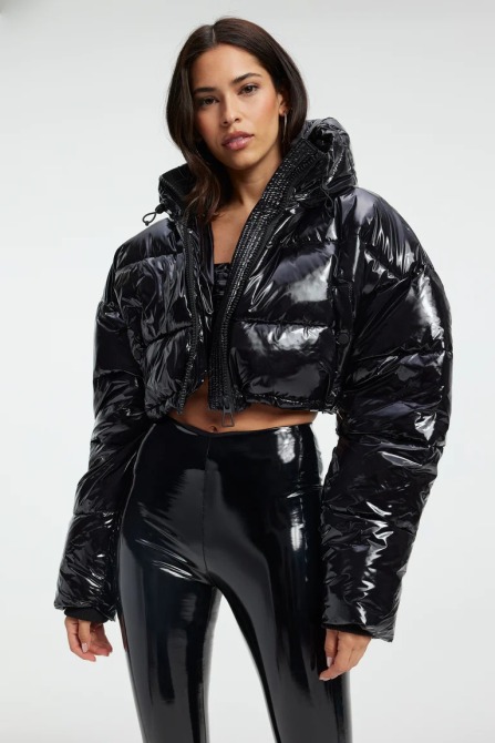 Good American Glossy Cropped Puffer Jacket