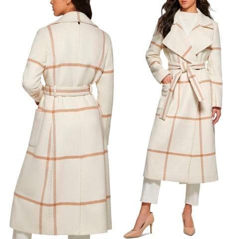 DKNY Women's Plaid Maxi Wrap Coat