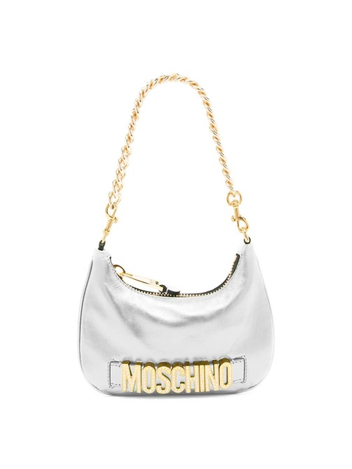 Moschino Metallic Leather Crystal-Logo Crescent Shoulder Bag Saks Fifth Avenue