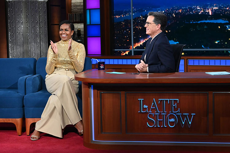 Michelle Obama Wore Michael Kors Collection On The Late Show With Stephen Colbert
