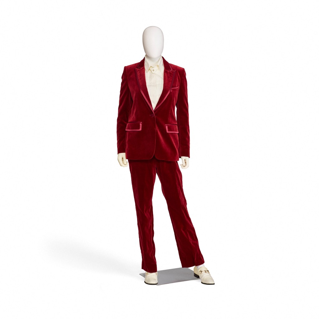 On December 7, a selection of wardrobe items from significant moments in the personal life and career of Ellen DeGeneres (b. 1958) will come to auction with all sales proceeds benefiting Planned Parenthood at Bonhams Classic Hollywood: Film and Television sale in Los Angeles. The award-winning comedian and talk show host, is known by her signature style - her tailored suits and a good pair of sneakers. The sale will include tuxedos and jackets from her numerous times hosting and attending major awards ceremonies as well as two pairs of Nike sneakers custom made for Ellen and her wife Portia de Rossi on the occasion of their wedding which are estimated at $2,000 – 3,000. Two pairs of Nike sneakers custom-made for Ellen DeGeneres and Portia de Rossi for their wedding, estimated at $2,000 – 3,000, and a Gucci tuxedo worn by Ellen to host the 79th Annual Academy Awards®, estimated at $1,000 – 1,500. Additional items include: • Two custom Saint Laurent tuxedos worn by Ellen to host the 86th Annual Academy Awards®, each estimated at $1,000 – 1,500. • A custom black Saint Laurent tuxedo worn by Ellen to host the 86th Annual Academy Awards®, estimated at $1,000 – 1,500. • A custom Zac Posen tuxedo worn by Ellen to the 2007 Vanity Fair Oscar® Party, estimated at $1,000 – 1,500. • Three Gucci tuxedos worn by Ellen to host the 79th Annual Academy Awards®, each estimated at $1,000 – 1,500. • A custom Celine jacket worn by Ellen at the 62nd Annual Grammy® Awards, estimated at $800 – 1,200. • A custom jacket worn by Ellen to the 2017 People’s Choice ® Awards, estimated at $800 – 1,200. 17 Nov 2022 Pictured: A-RED-GUCCI-TUXEDO-WORN-BY-ELLEN-DEGENERES-TO-HOST-THE-79TH-ANNUAL-ACADEMY-AWARDS. Photo credit: Bonhams/MEGA TheMegaAgency.com +1 888 505 6342 (Mega Agency TagID: MEGA918601_008.jpg) [Photo via Mega Agency]