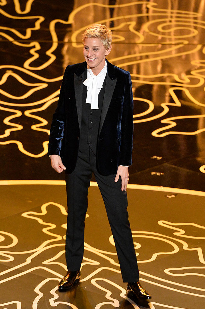 HOLLYWOOD, CA - MARCH 02: Host Ellen DeGeneres speaks onstage during the Oscars at the Dolby Theatre on March 2, 2014 in Hollywood, California. (Photo by Kevin Winter/Getty Images)
