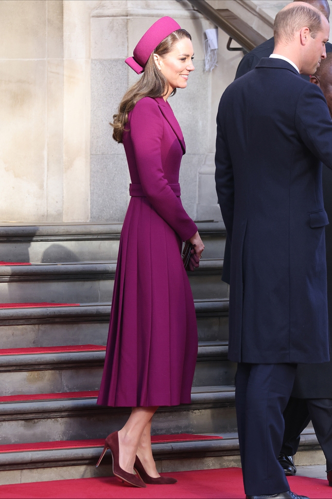 Prince William, The Prince of Wales and Catherine, Princess of Wales depart The Corinthia Hotel with Cyril Ramaphosa, President of South Africa on behalf of The King on Nov. 22, 2022 in London.