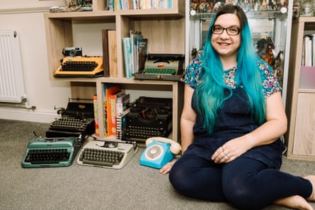 Carla Watkins with her collection of typewriters.