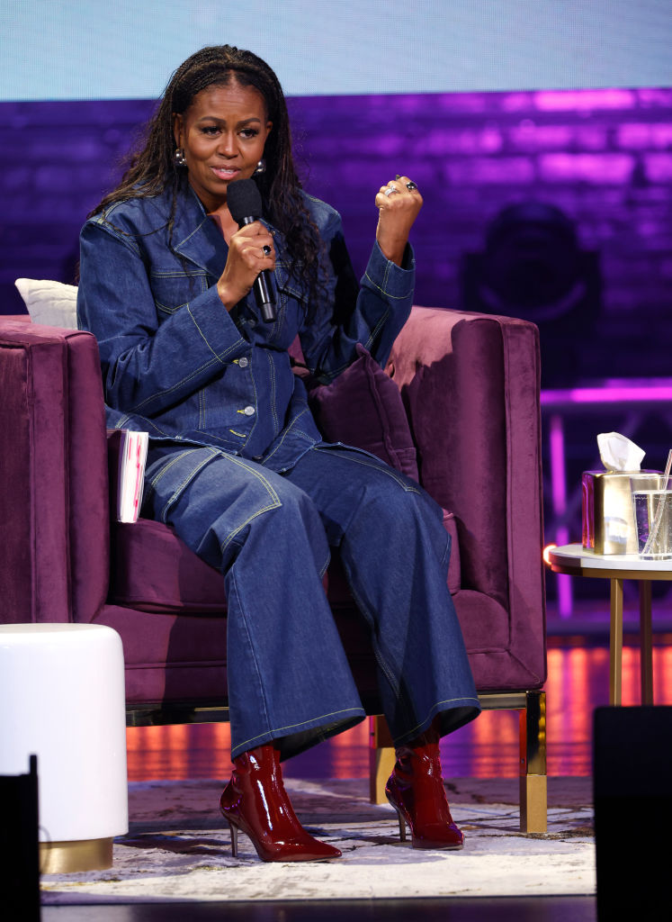 WASHINGTON, DC - NOVEMBER 15: Former First Lady Michelle Obama speaks onstage during the Michelle Obama: The Light We Carry Tour at Warner Theatre on November 15, 2022 in Washington, DC. (Photo by Tasos Katopodis/Getty Images for Live Nation)