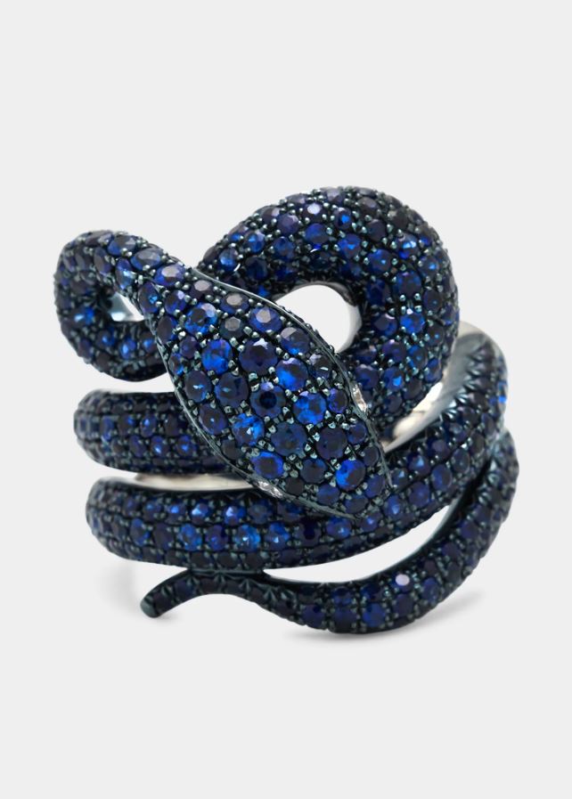 White Gold Blue Sapphire Ring from Steferes' Snake Collection what gemstones say about you