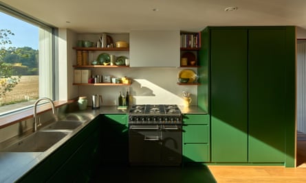 Green and pleasant: the tranquil kitchen, with views over fields.