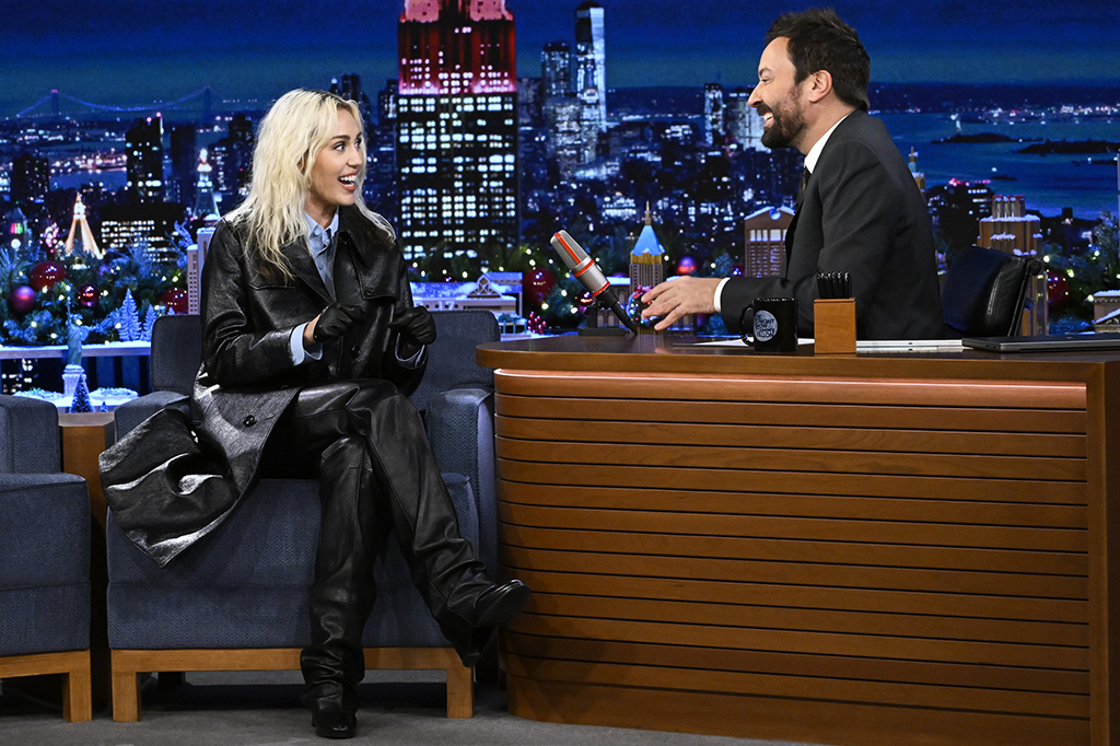 Miley Cyrus during an interview with host Jimmy Fallon on 