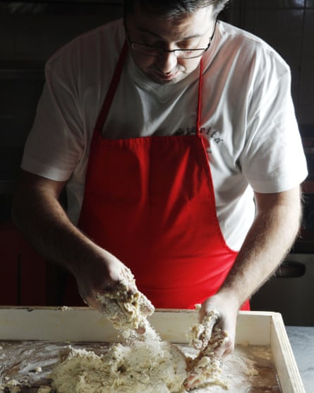 man making dough 