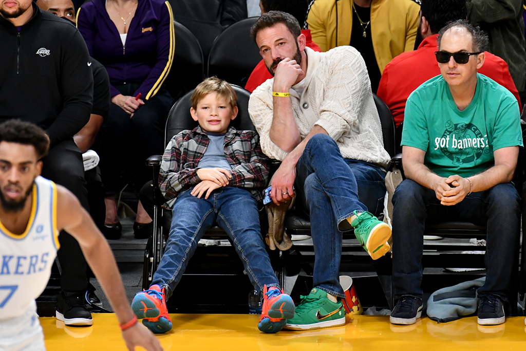 Ben Affleck and his son Samuel Garner Affleck attend a basketball game between the Los Angeles Lakers and the Boston Celtics at Crypto.com Arena on Dec. 13, 2022 in Los Angeles.