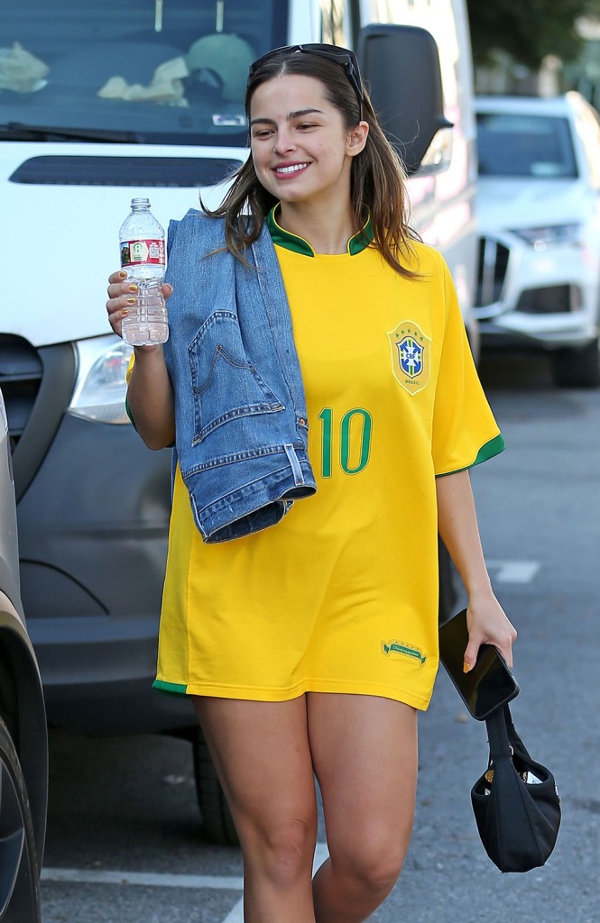 Addison Rae out during World Cup wearing a Brazilian jersey in Los Angeles on Dec. 13, 2022.
