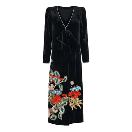 black long dress with coloured embroidery on skirt