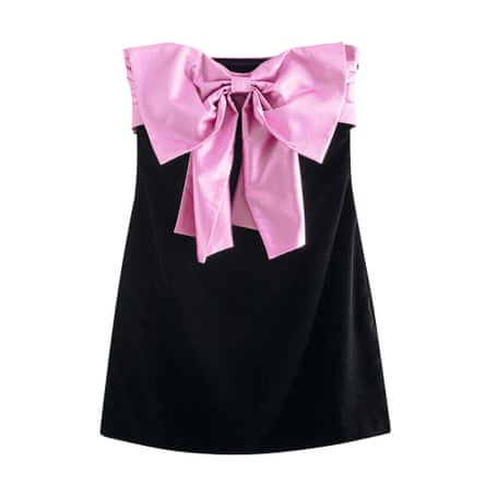 Black dress with big pink bow