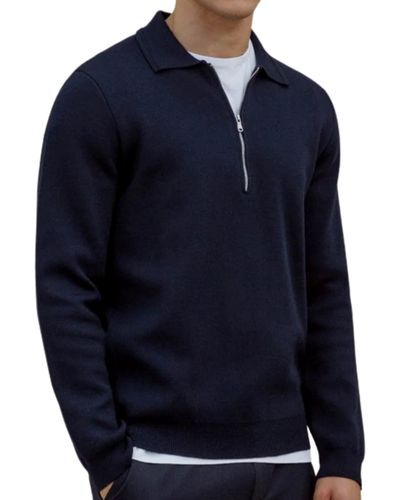 L'Estrange Zip Navy Merino Wool Sweatshirt