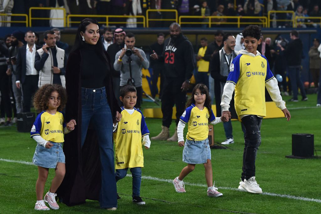 Georgina Rodriguez and family arrive at the stadium during the official unveiling of Cristiano Ronaldo as an Al Nassr player at Mrsool Park Stadium on Jan. 3, 2023 in Riyadh, Saudi Arabia.
