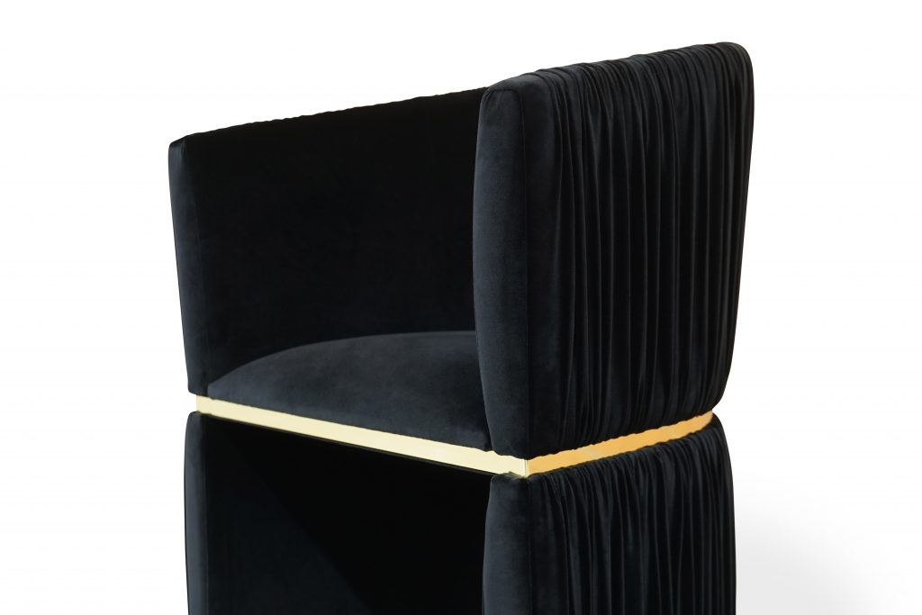 Cuff Chair by KOKET black and gold upholstery