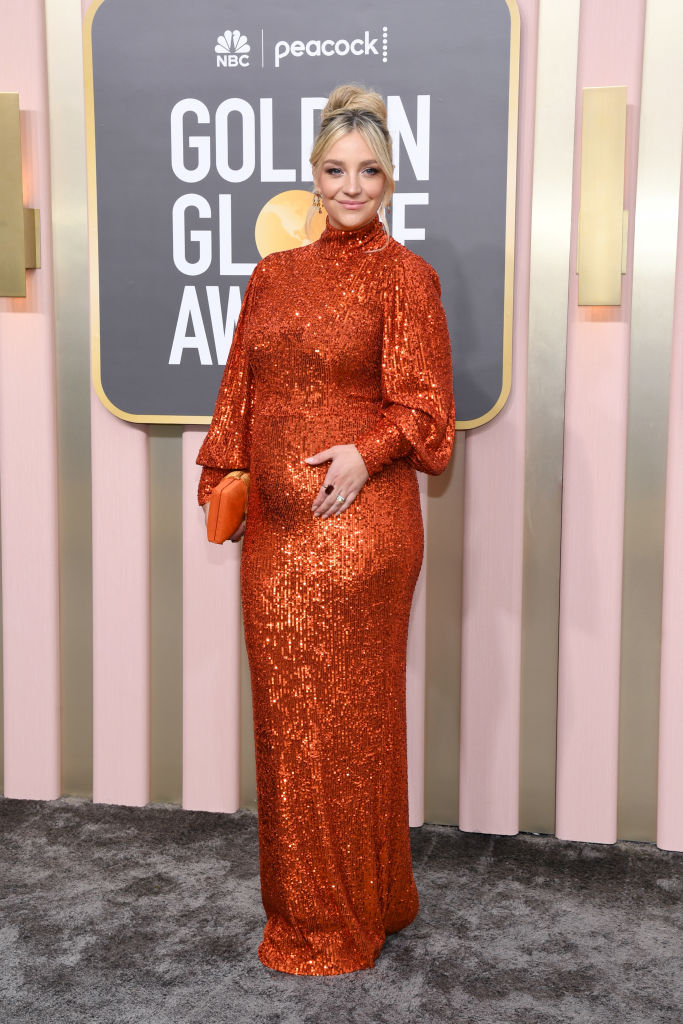 BEVERLY HILLS, CALIFORNIA - JANUARY 10: Abby Elliott attends the 80th Annual Golden Globe Awards at The Beverly Hilton on January 10, 2023 in Beverly Hills, California. (Photo by Jon Kopaloff/Getty Images)