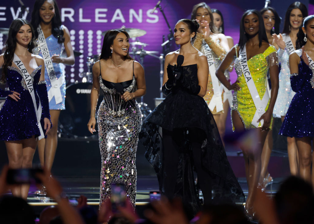 NEW ORLEANS, LOUISIANA - JANUARY 14: Jeannie Mai Jenkins and Olivia Culpo host The 71st Miss Universe Competition at New Orleans Morial Convention Center on January 14, 2023 in New Orleans, Louisiana. (Photo by Jason Kempin/Getty Images)