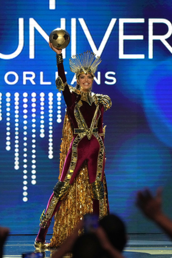 NEW ORLEANS, LOUISIANA - JANUARY 11: Miss Venezuela, Amanda Dudamel walks onstage during the 71st Miss Universe Competition National Costume show at New Orleans Morial Convention Center on January 11, 2023 in New Orleans, Louisiana. (Photo by Josh Brasted/Getty Images)