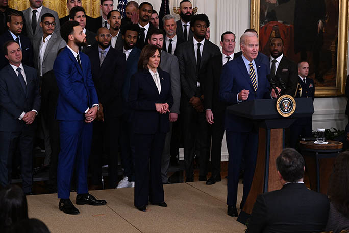 President Joe Biden, Vice President Kamala Harris, Golden State Warriros