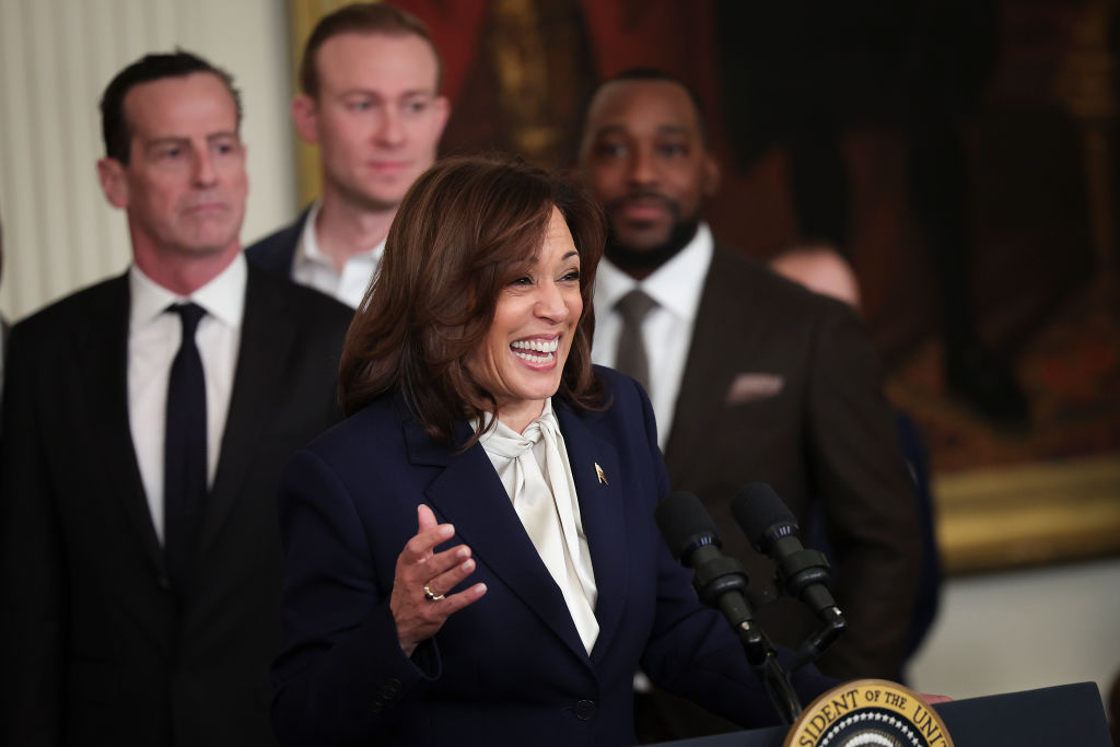 WASHINGTON, DC - JANUARY 17: U.S. Vice President Kamala Harris speaks during a ceremony honoring the Golden State Warriors in the East Room of the White House January 17, 2023 in Washington, DC. The Warriors won the 2022 NBA Championship. (Photo by Win McNamee/Getty Images)