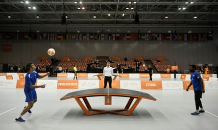 Two players at the Teqball championships