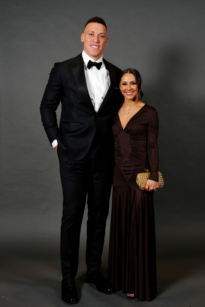 NEW YORK, NY - JANUARY 28: 2022 American League Most Valuable Player award winner Aaron Judge of the New York Yankees poses for a photo with his wife Samantha Bracksieck during the 2023 BBWAA Awards Dinner at New York Hilton Midtown on Saturday, January 28, 2023 in New York, New York. (Photo by Mary DeCicco/MLB Photos via Getty Images)