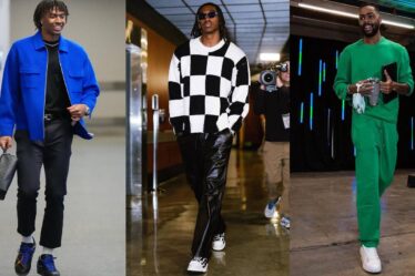 NBA players Tyrese Maxey, Terance Mann and D'Angelo Russell wearing Frame clothing.