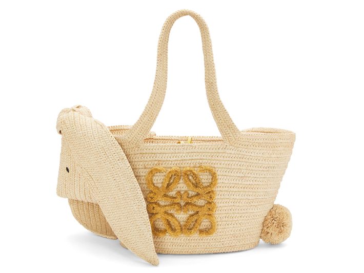 luxury brands chinese new year Small Bunny Basket Bag in Raffia & Calfskin by loewe