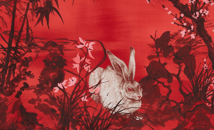 ferragamo year of the rabbit silk foulard