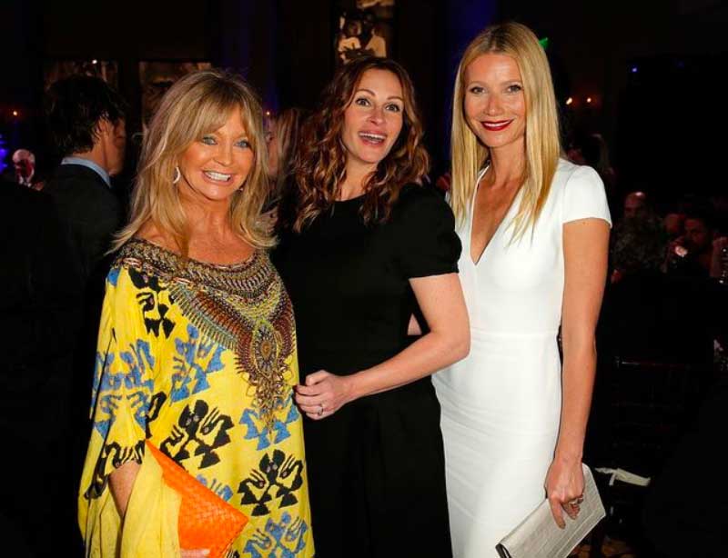 Goldie Hawn, Julia Roberts and Gwyneth Paltrow attend the 3rd annual Sean Penn & Friends HELP HAITI HOME Gala benefiting J/P HRO presented by Giorgio Armani at Montage Beverly Hills, California.