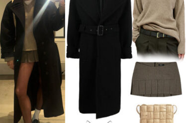Hailey Baldwin: Black Coat, Pleated Skirt