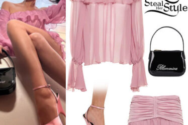 Shay Mitchell: Pink Blouse and Skirt