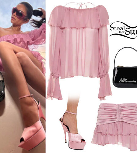 Shay Mitchell: Pink Blouse and Skirt