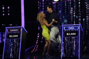 NAME THAT TUNE: L-R: Tara Lipinski and Johnny Weir in the NAME THAT TUNE episode airing Wednesday, Jan. 25 (8:00-9:00 PM ET/PT) on FOX. (Photo by FOX via Getty Images)