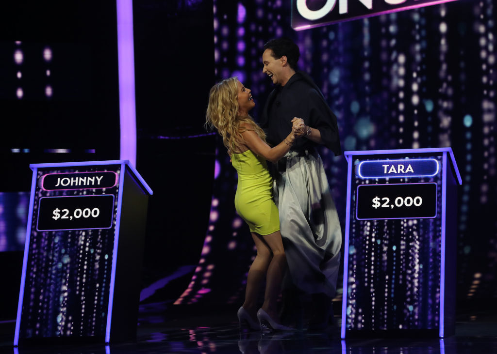NAME THAT TUNE: L-R: Tara Lipinski and Johnny Weir in the NAME THAT TUNE episode airing Wednesday, Jan. 25 (8:00-9:00 PM ET/PT) on FOX. (Photo by FOX via Getty Images)