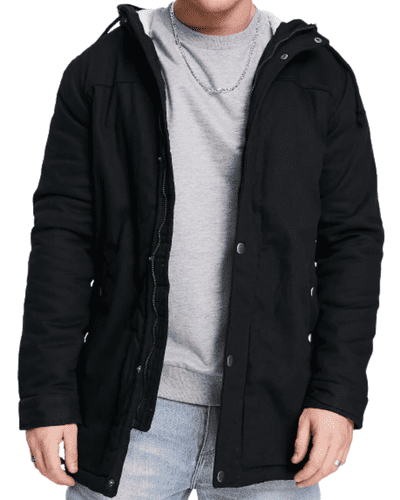 Only & Sons borg lined parka coat with hood in black
