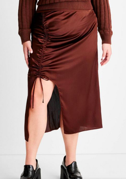 Silk Curved Hem Midi Skirt