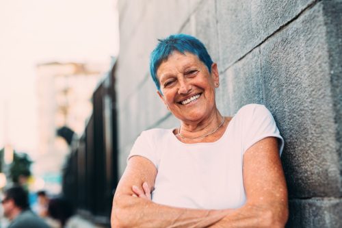 Older Woman with Short Blue Hair