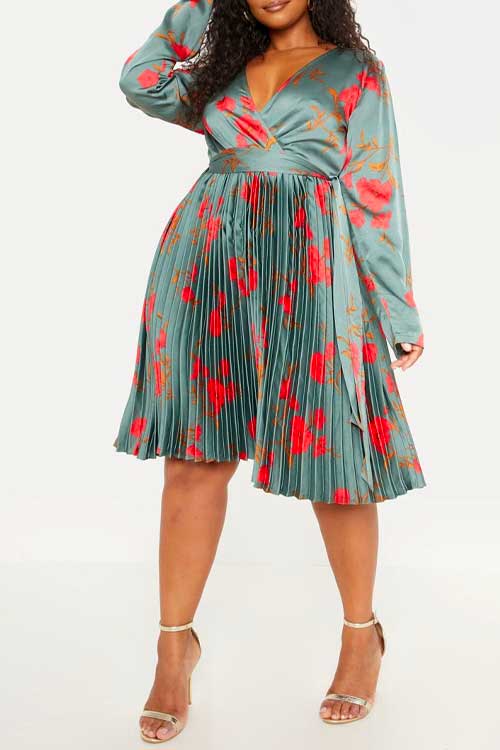 Floral Print Long Sleeve Midi Dress