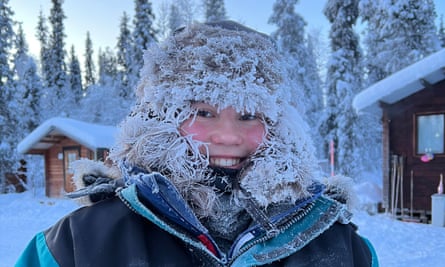 The author’s daughter Mathilde after sledding with huskies in Jukkasjärvi outside Kiruna.