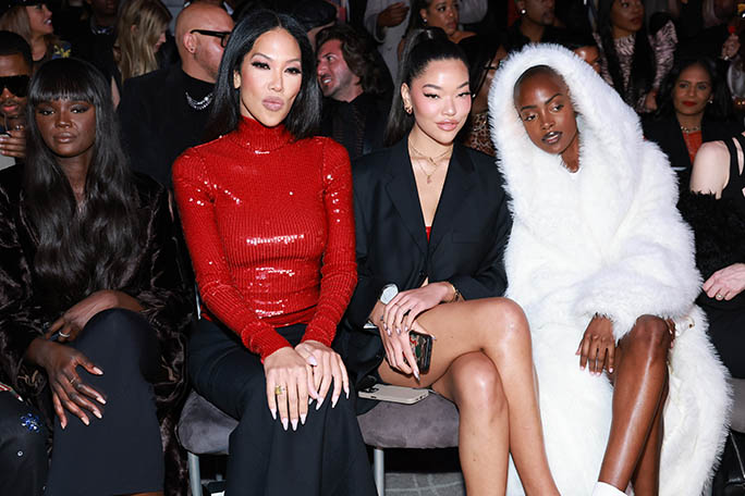 NEW YORK, NEW YORK - FEBRUARY 13: (L-R) Duckie Thot, Kimora Lee Simmons,Ming Lee Simmons and Madisin Rian attend the front row for LaQuan Smith during New York Fashion Week: The Shows attends the Asia Fashion Collective show during New York Fashion Week: The Shows at Gallery at Spring Studios on February 13, 2023 in New York City. (Photo by Arturo Holmes/Getty Images)